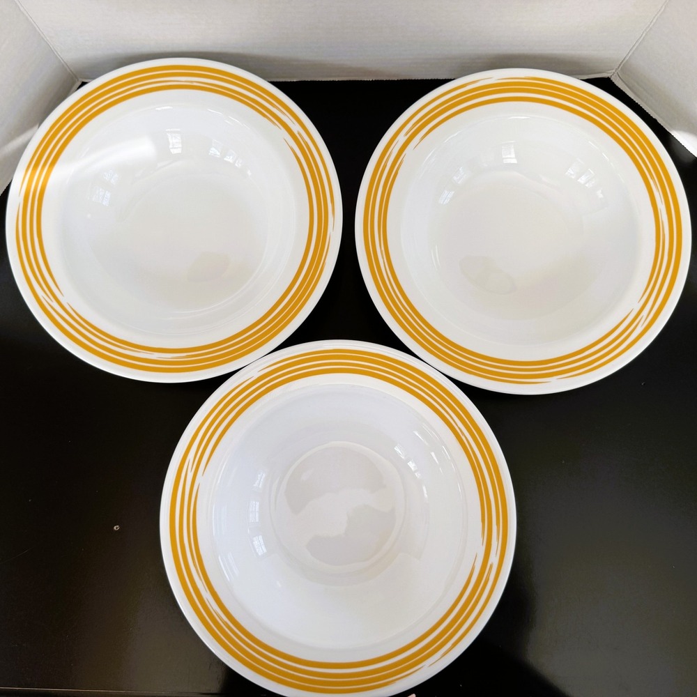 3X Corelle Brushed Strokes of Color Yellow 10 3/4 Inch Rim Pasta Bowls UNUSED